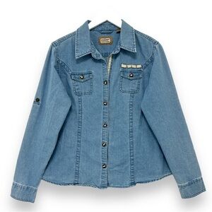 32 CE Schmidt Denim Shirt Roll Tab Sleeve Button Up Women Large